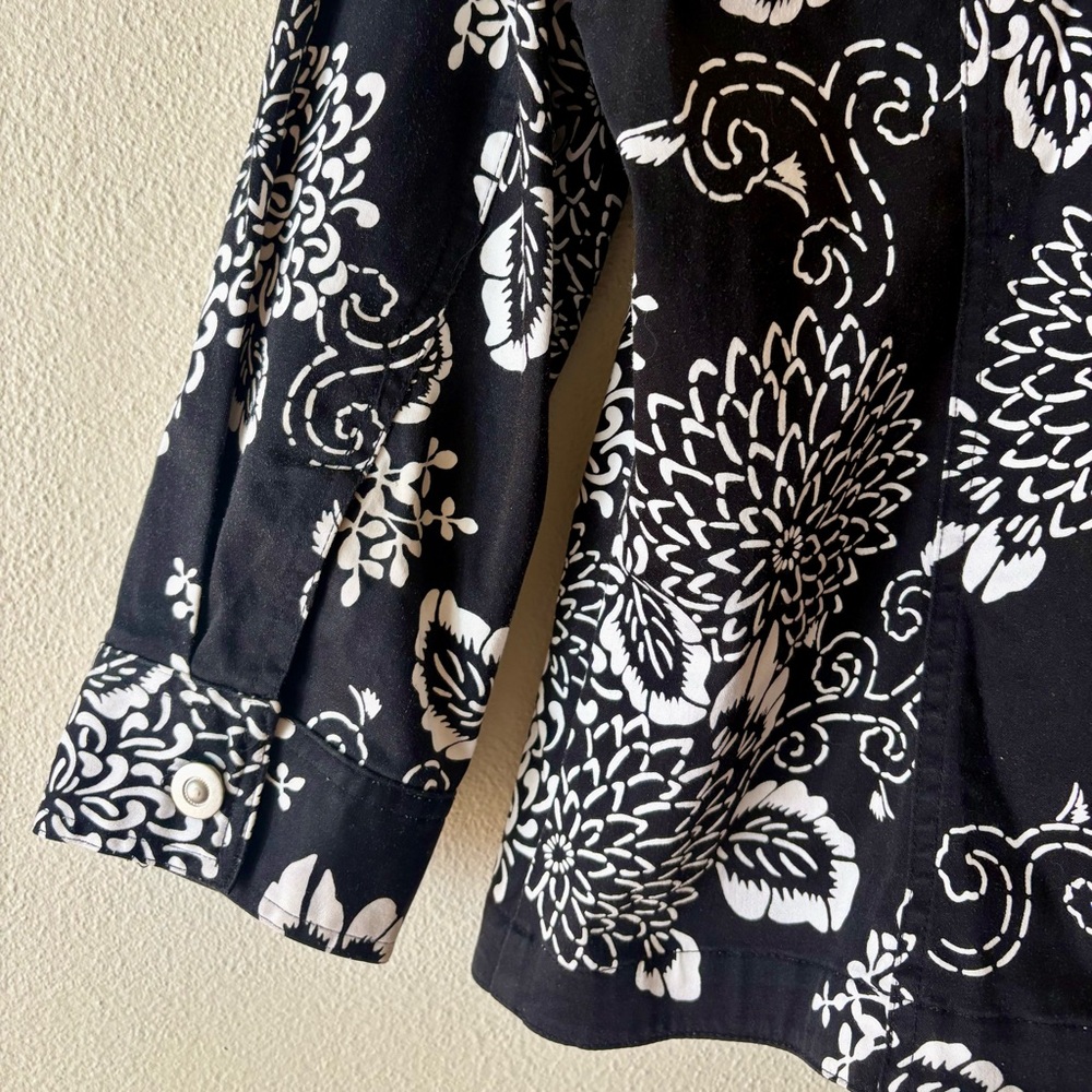 Ruby Rd. Black & White floral print jacket‎ cotton blend - Picture 7 of 7